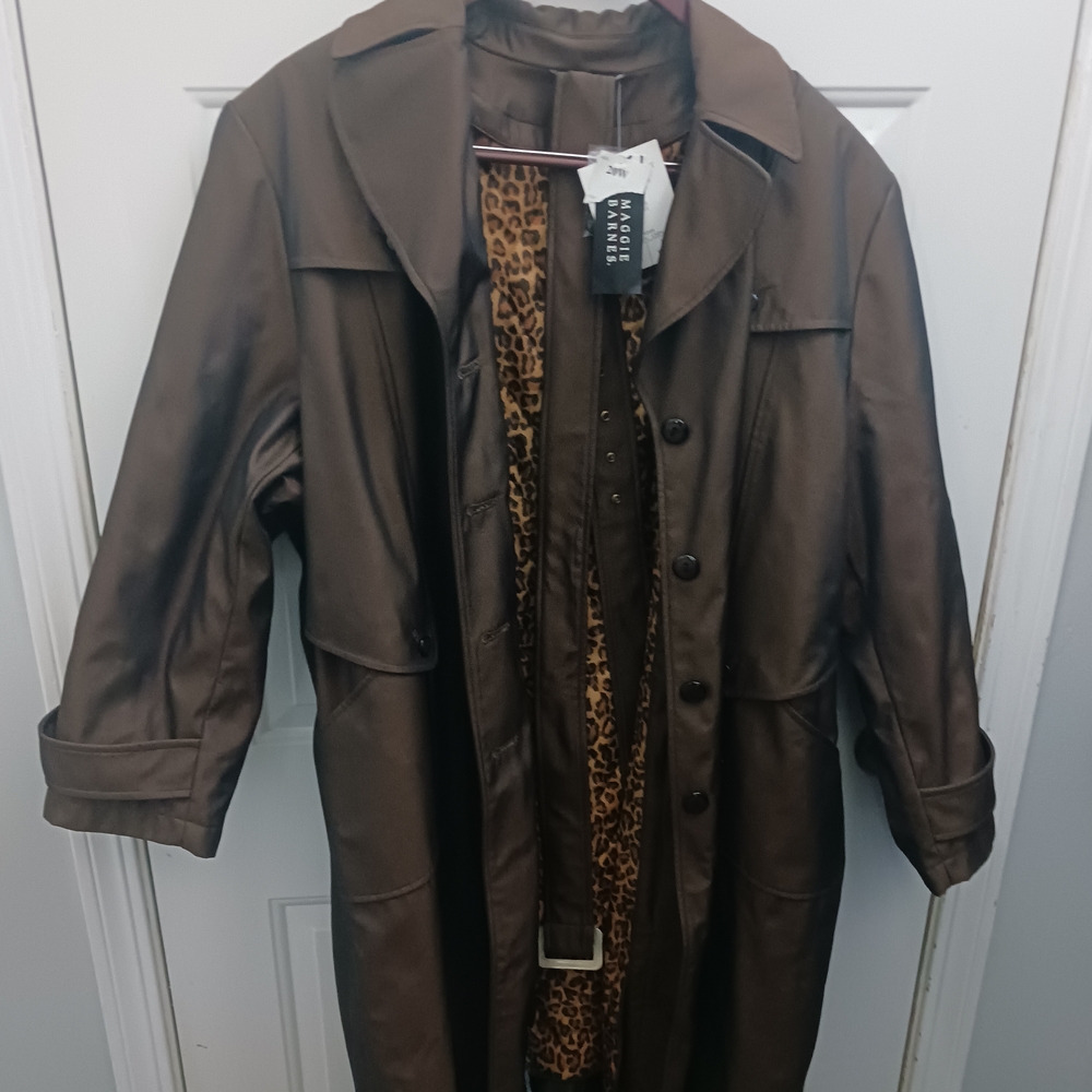 Maggie Barnes Brown Coat with Leopard Accent